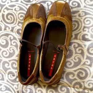 Genuine Prada ballerina brown/gold size 9